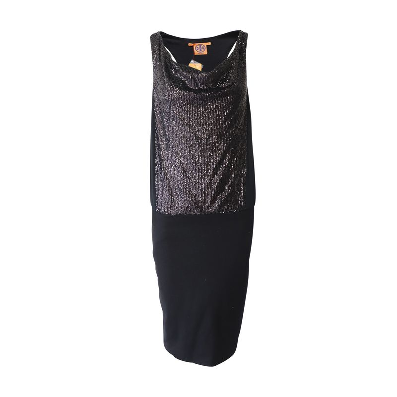 Tory Burch Racerback Dress In Black Sequin Polyester